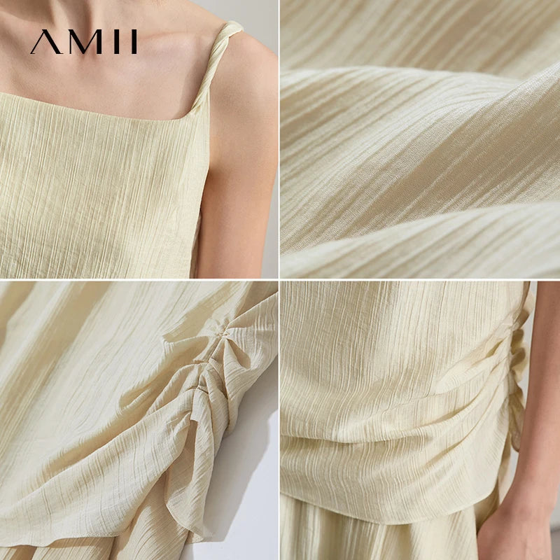 រ៉ូប Amii Minimalist សាមញ្ញ មានខ្យល់ចេញចូលបាន រលុង 2025 រដូវក្តៅ ថ្ងៃឈប់សម្រាក ដៃអាវរមួល ផ្នត់ រ៉ូបការិយាល័យ សម្រាប់នារី 12542173