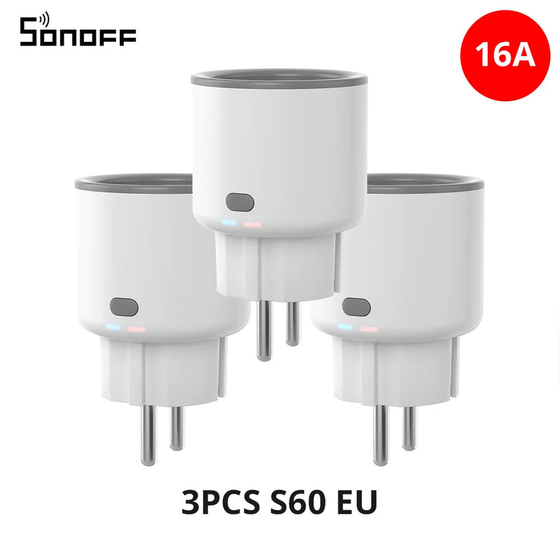 SONOFF S60 EU 16A IPlug Wi-Fi Smart Socket 1-5PCS Overload Protection Smart Scene Remote Control via EWeLink Alexa Google IFTTT