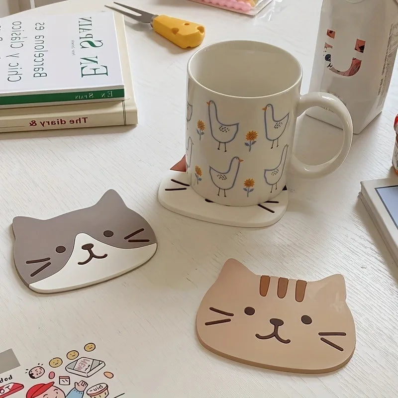 1pc Collection  Silicone Coasters Featuring Cartoon Cats - Heatproof Mats for Beverages, Kitchen Tools, And Home Decoration