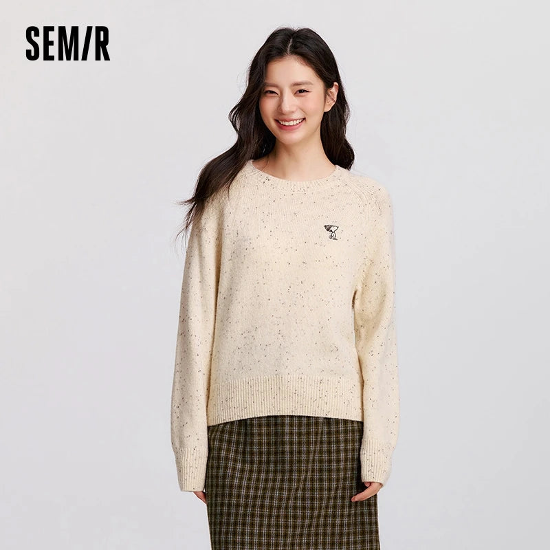 Semir Wool Blend Sweater Knit Top Women Winter 2025 Raglan Sleeve Embroidered Round Neck Cozy Trend