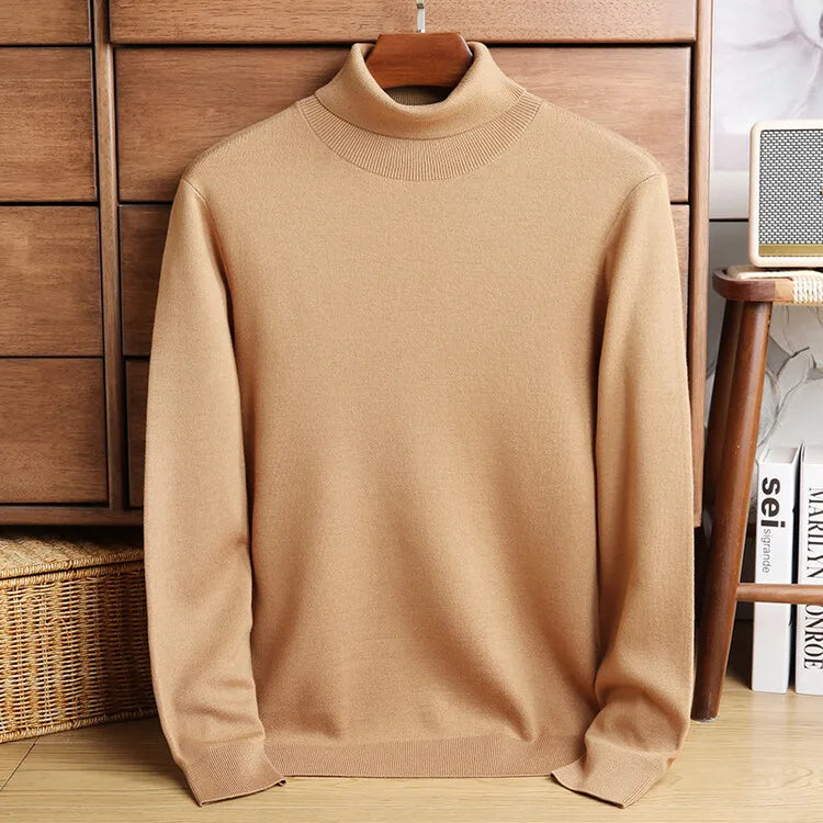 Men's Cashmere Blend Turtleneck, 480g 4A Anti-Pilling, Heavyweight Warm, Multi-Color WOOL