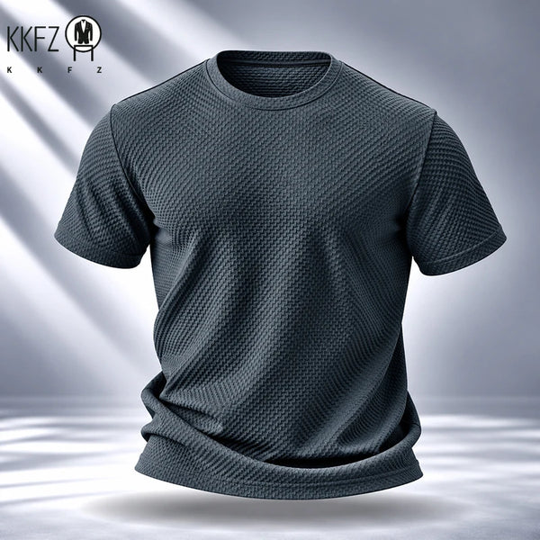 Mens Short Sleeve T Shirt Garment Fine Workmanship Breathable Soft Waffle Material Stretchy Fit For Casual Daily Wearing