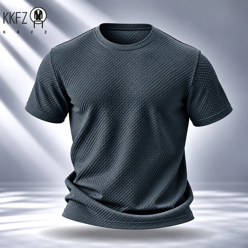 Mens Short Sleeve T Shirt Garment Fine Workmanship Breathable Soft Waffle Material Stretchy Fit For Casual Daily Wearing