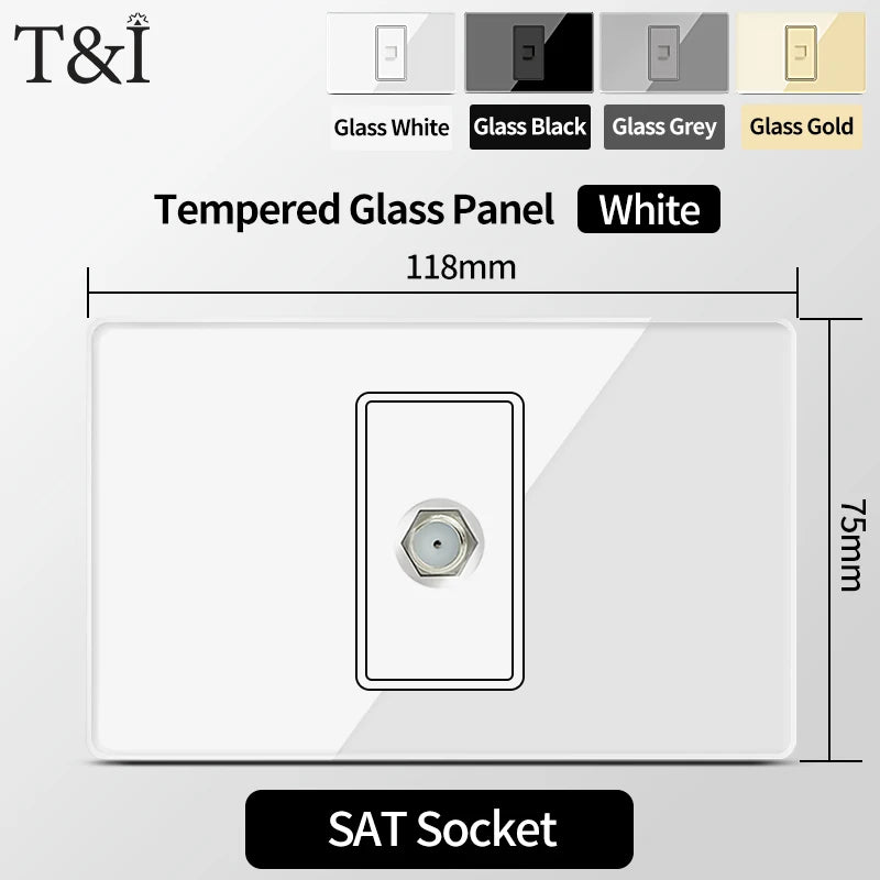 T&I Wall Switch Sockets With USB TypeC  Fast Charging, Italy Socket , Chile Schuko Outlet, Tempered Glass Panel for Home