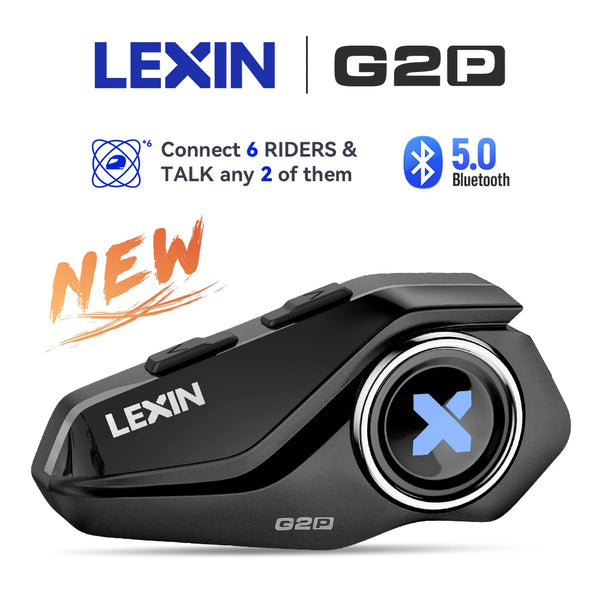 Lexin G2P Intercom For Motorcycle Helmet Bluetooth Headsets,Handsfree Communicator Up to 6 Riders Interphone with FM