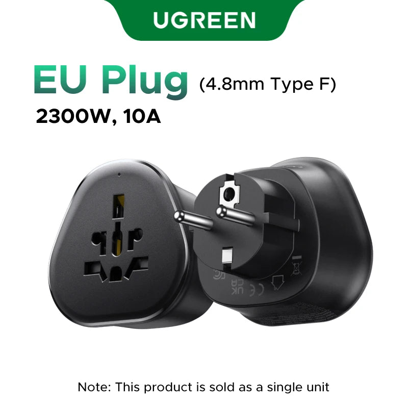 UGREEN Universal Travel Adapter Multi-Country Power Adapter EU/US/UK Plug Converter Compatible with EU US UK KR RU Outlets