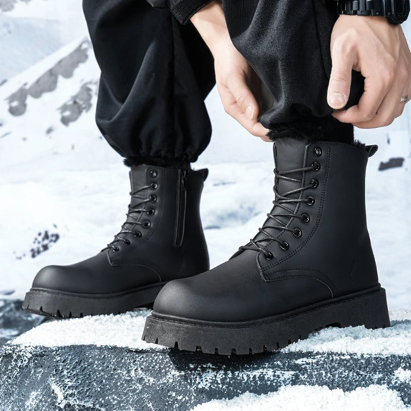 Men's Warm Plush High-Top Boots Winter Soft-Sole Non-Slip Outdoor Casual Boots Fashion Plus Size Unisex Versatile Snow Work Shoe