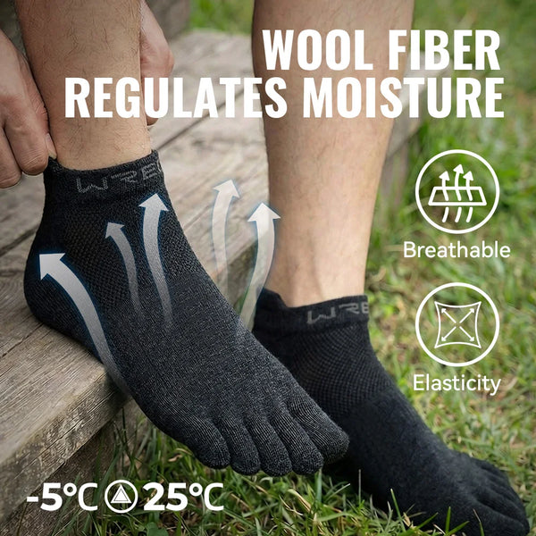 WRELS 1/2/3pairs Merino Wool Running Hiking Socks Wool Ankle Socks Moisture Wicking Breathable Anti-Blister 5 Toe No Show Socks