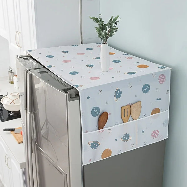 1pc Random Color Pattern Refrigerator/Washing Machine Dust Cover with Pockets Appliance Cover Storage Bag. Dust Cover