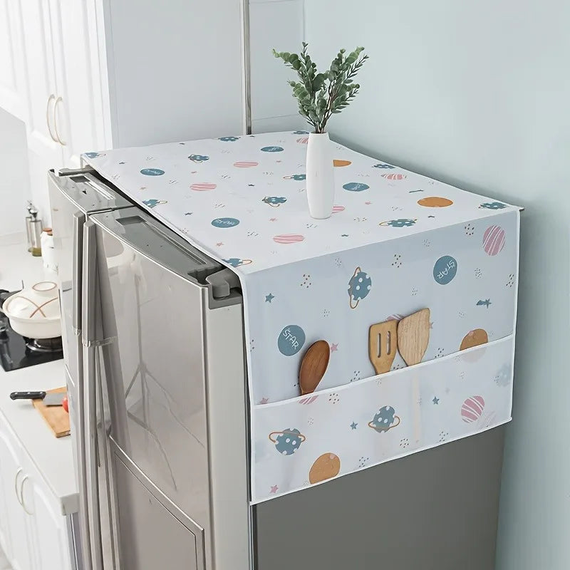 1pc Random Color Pattern Refrigerator/Washing Machine Dust Cover with Pockets Appliance Cover Storage Bag. Dust Cover