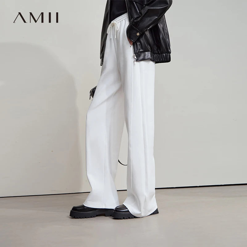 ខោជើងវែង AMII សម្រាប់នារី Minimalist ឆ្នាំ ២០២៥ រដូវស្លឹកឈើជ្រុះ ខោចង្កេះយឺត ខោរលុង ខោពណ៌សធម្មតា 12523022