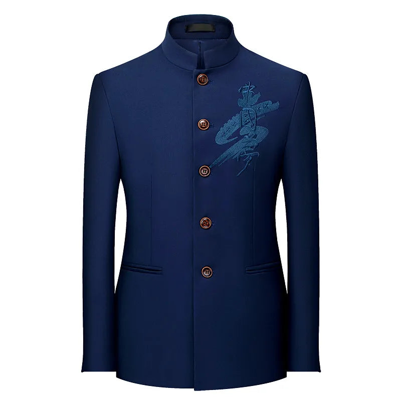 2026 Men's Chinese Style Long Sleeve Suit Jacket Korean Fit Formal Wear Asian Sizes L-7XL in Red White Black Yellow Blue Coat