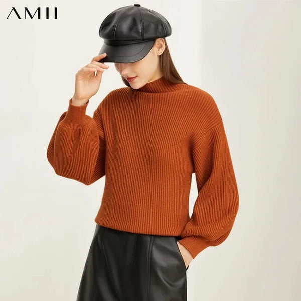 អាវយឺត AMII Minimalism សម្រាប់នារី 2026 រដូវរងា ម៉ូដថ្មី សាមញ្ញ សាមញ្ញ រលុង ដៃអាវរាងចង្កៀង អាវប៉ាក់ 12241241