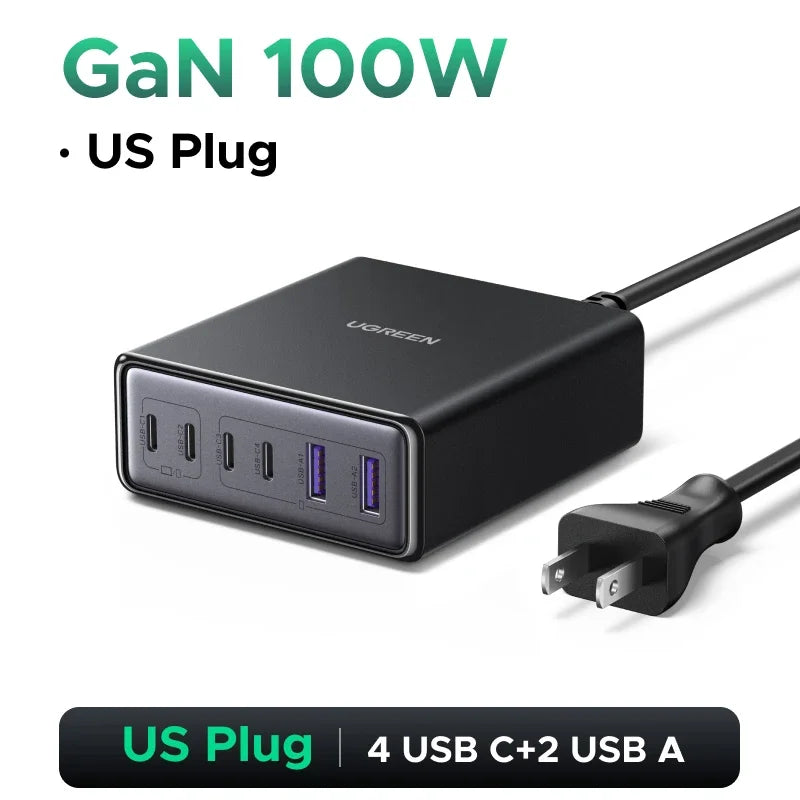 【US Plug】UGREEN 200W/100W/65W GaN Charger Desktop Laptop Fast Charger For iPhone 17 16 15 Pro Max Macbook Air Pro iPad Samsung