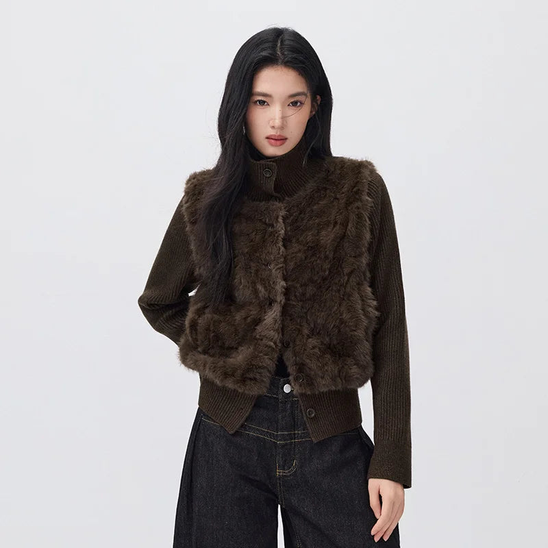 Semir Women Winter Jacket Plush Texture Panel Design Layered Look Turn Down Collar Minimal Style Versatile 2026 New