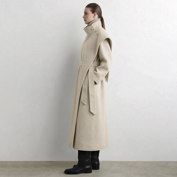 Amii Women Double-Faced Wool Coat Stand Collar Belted Oversized Long Minimalist Commuter Winter 2026 Women Winter Coat 12644019