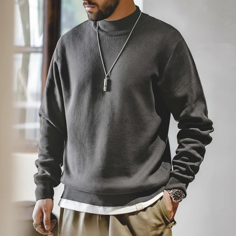 Maden Autumn Winter New Regular Fit 12 Gauge Sweater Men Half Turtleneck Pullovers Knitwear Solid Color Warm Bottom Shirt