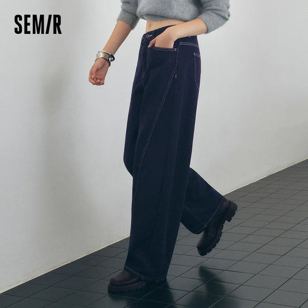 ខោខូវប៊យ Semir សម្រាប់នារី រចនាបន្ទះរោមចៀម រលុង ជើងកោង រចនាតិចតួចបំផុត សម្លៀកបំពាក់ប្រចាំថ្ងៃរដូវរងាថ្មីឆ្នាំ ២០២៦