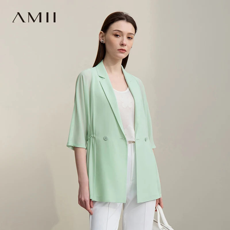 អាវធំ Amii សម្រាប់ស្ត្រីរដូវក្តៅឆ្នាំ ២០២៦ អាវធំថ្មីដៃអាវរាង Notch Lapel Dolman រលុងស្រាលសម្រាប់ការិយាល័យសម្រាប់ស្ត្រី 12642007