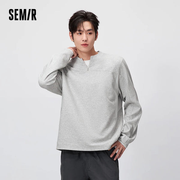 អាវយឺតបុរស Semir ដៃវែងពាក់កណ្ដាលកអាវប៉ាក់រាងអក្សរផ្ចិតសម្រាប់គូស្នេហ៍រដូវស្លឹកឈើជ្រុះឆ្នាំ ២០២៦ អាវធម្មតាសម្រាប់ពាក់ប្រចាំថ្ងៃ
