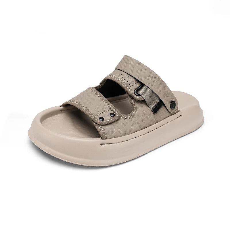 Men's casual Solid Color One strap slide sandlas summer breathable light soft sole slip on outdoor beach shoes walking sandlas