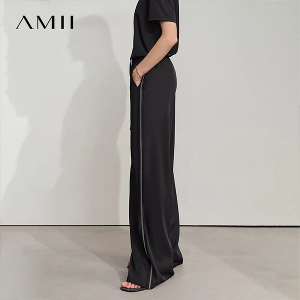 Amii Loose Casual Pants Solid Color Straight 2026 Summer Office Lady Draped Pockets Draped Slim Tie Webbing Trousers 12542178