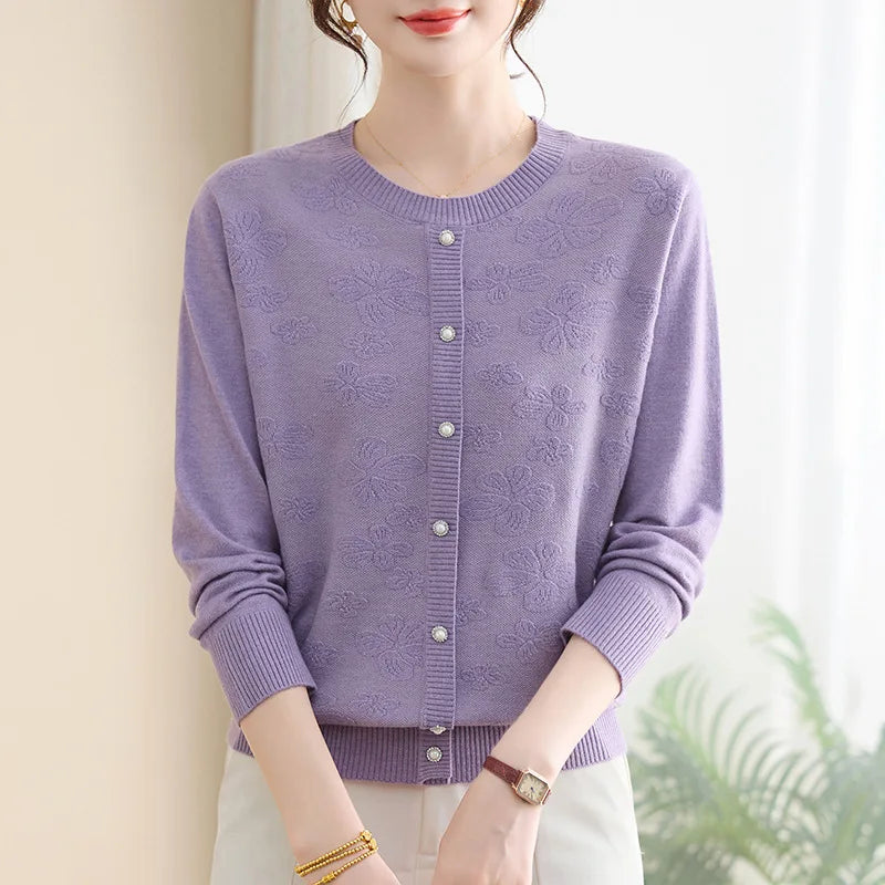 Pull Femmes Tendances 2025 Middle Aged Mother Pollovers Sweater Bottom Wear Shirt Spring Autumn Long Sleeve Knitwear Women Tops