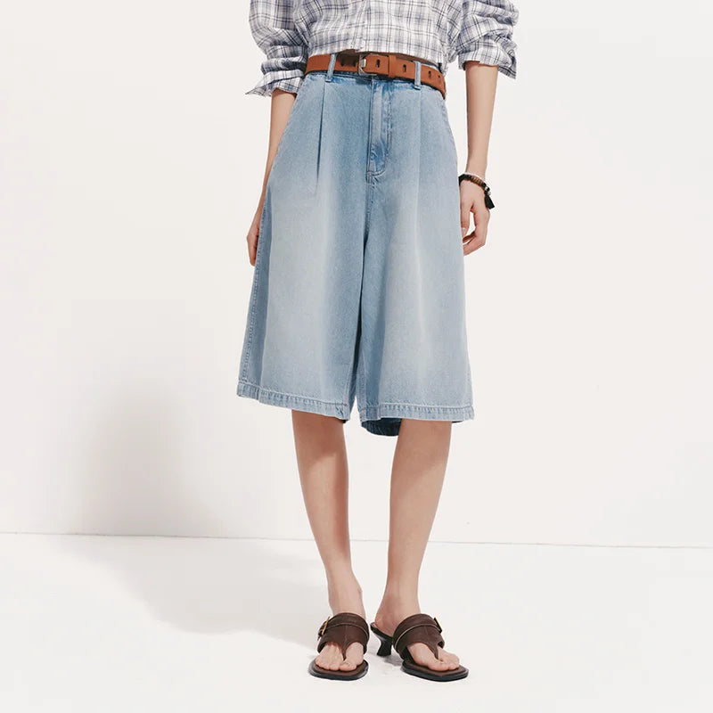 Semir Women Pants Denim Cool Feeling Loose Pleated Trendy Slim Fit Knee Length 2026 Summer Casual Street Style