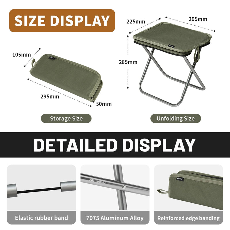 Naturehike Folding Stool Portable Lightweight Outdoor Camping Aluminum Chair Traveling Beach Chair Foldable Fishing Chair