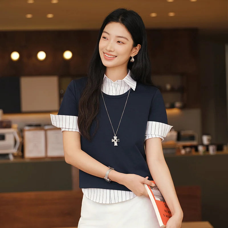 Semir Womens Tshirt 2026 Slim Solid Basic Crew Neck White Fashion Casual Soft Daily Wear