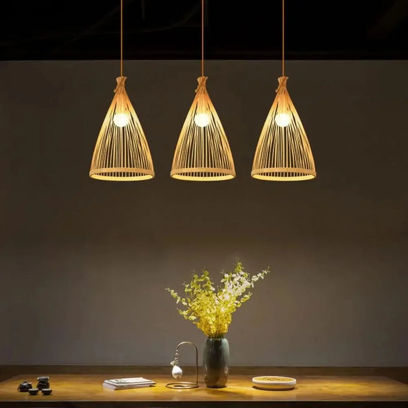 Bamboo Lampshade Led Pendant Lamp Natural Rattan Wicker Ceiling Chandeliers Hand Woven E27 Lighting Fixtures Hanging Light