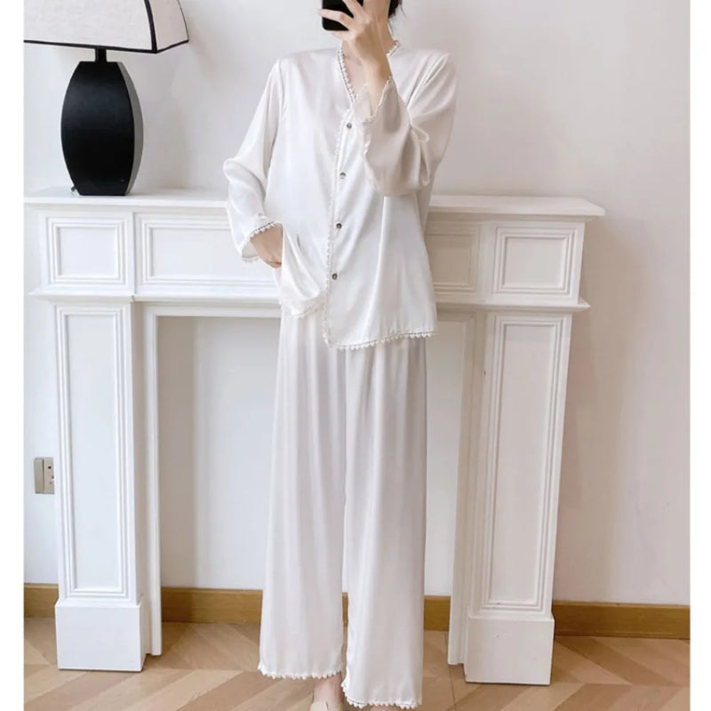 Night Wear Ladies Pajamas Nightwear for Woman Spring Autumn Long Sleeve Sleep Tops with Pants Sleepwear Women's 2-piece Sets