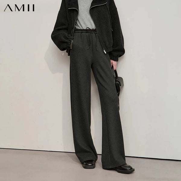 AMII Minimalist Pants For Woman 2026 Winter New Warm Wide Leg Casual Trousers For Woman Loose Elastic Versatile Pants 12524065
