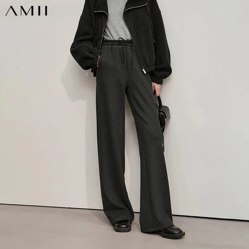 AMII Minimalist Pants For Woman 2026 Winter New Warm Wide Leg Casual Trousers For Woman Loose Elastic Versatile Pants 12524065