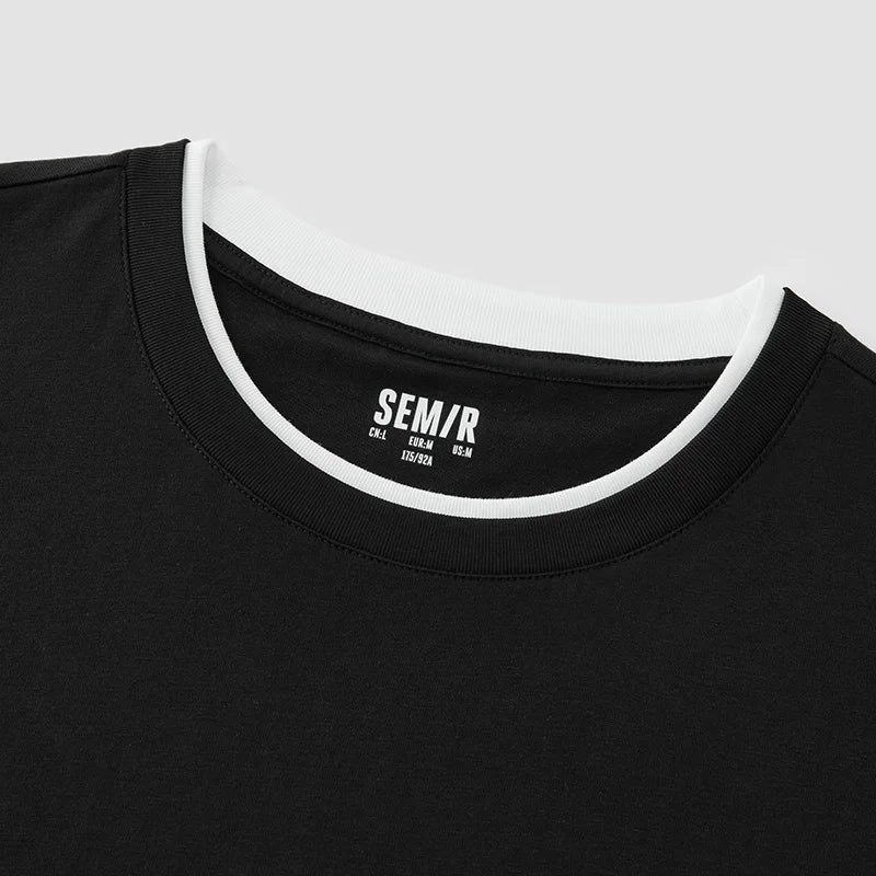 Semir Men Underwear Top Contrast Faux Two Piece Crew Neck Base Layer Home Casual Autumn Shirt Outdoor Wear 2026