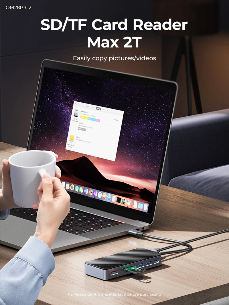 ORICO  USB C HUB with SSD Enclosure Laptop Docking Station with 4K 60Hz HDMI-Com 100W PD RJ45 SD/TF 10Gbps M.2 NVME SATA SSD 8TB