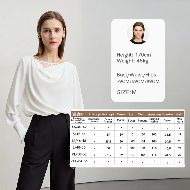Amii Women's Autumn Blouse 2026 New Commuter Lace Swinging Neck Chiffon Elegant Ladies Blouses Loose Long-sleeved Top 12611012