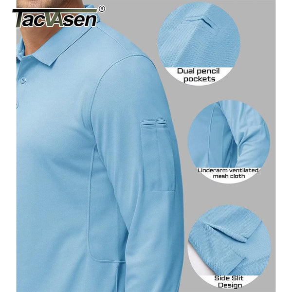 TACVASEN Men Outdoor T-shirts Work Polos Summer Quick Dry T-shirts Long Sleeve Lightweight Golf T-shirts Tee Tops
