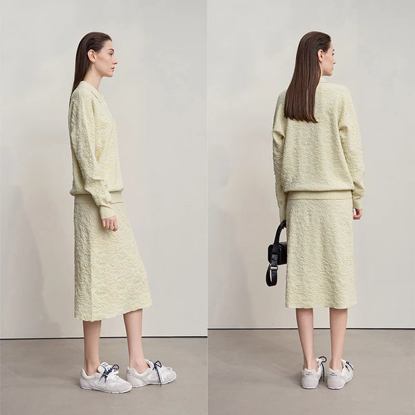 AMII Women's Skirt Medium And Long Jacquard Skirts For Women 2026 Autumn New Minimalist Solid Color Clothing Ladies 12543069