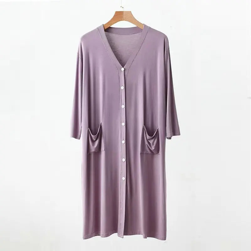 Modal Women's Nightgown Button Design Night Dress Woman Nightie Summer One Piece Pajamas Nighty Loose Nightwear Ladies Sleepwear