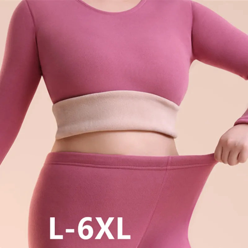 L-6XL Fat And Plus Size Thermal Underwear Autumn Winter Fleece Velvet Women's Pajamas Set Warm Sleepwear Lounge Home Clothes