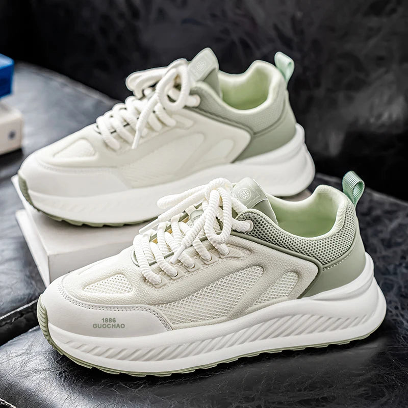 Men's casual sneakers four seasons breathable lightweight soft-sole non-slip outdoor running shoes thick-sole speed sports shoes