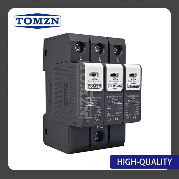 TOMZN TZG40-B/C/D DIN Rail SPD Pluggable, 1P-4P, PA66, 110-220V AC, 10/20/30kA, T2, for Office/PC Lightning Protection