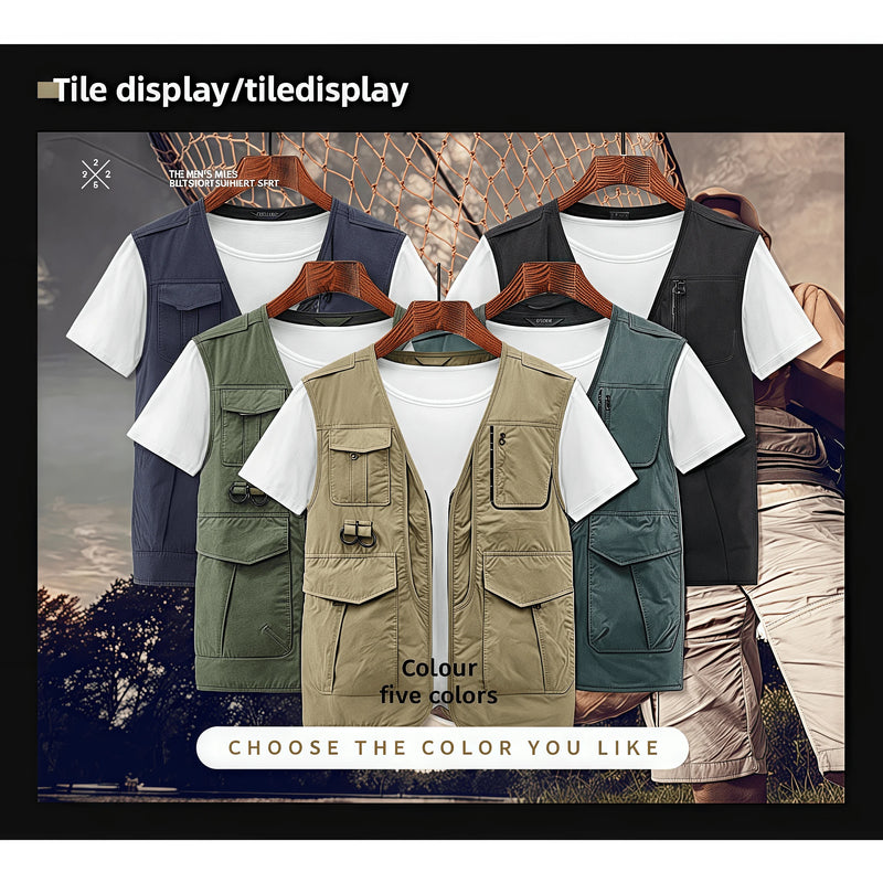 Sleeveless Jacket Cargo Vests Men Outdoor Multi Pockets Photography Summer Thin Mesh Breathable Waistcoats Male Casual Vests
