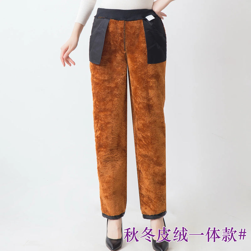 2026 Spring Women's Black PU Straight Pants, Fashion Casual Trousers Women, Asian Size Winter Padded Models Can Be Selected