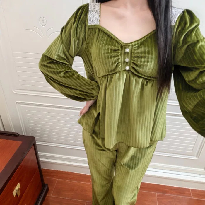 Chest Pad Lady Long-sleeved Two-piece Suit Sleepwear Pajamas New Spring Autumn 2026 Elegant Home Clothes Pyjama Femme Nightwear