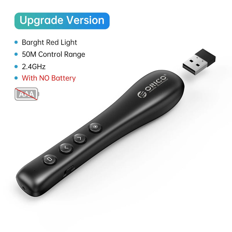ORICO Presentation Clicker Remote Laser Pointer Wireless USB Presenter Slideshow PowerPoint Clicker 2.4GHz for Google Slides