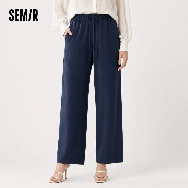 ខោស្ត្រី Semir ធម្មតាធ្វើពីក្រណាត់ទេសឯកលាយរលុង ចង្កេះយឺត ជើងធំទូលាយ អាវរដូវក្តៅឆ្នាំ ២០២៦ រចនាប័ទ្មតិចតួចបំផុត