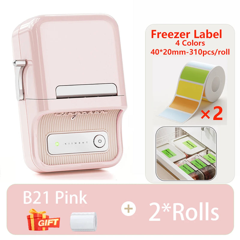 NIIMBOT B21 Kitchen Label Printer 20-50mm Wireless Thermal Label Maker with Freezer Labels Inkless Adhesive Sticker for Home
