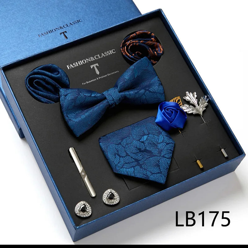 Men's Suit Dress Accessories (Tie + Bow Tie + Square Scarf + Tie Clip + Button + Metal Flower Brooch) 36 Colors To Choose From